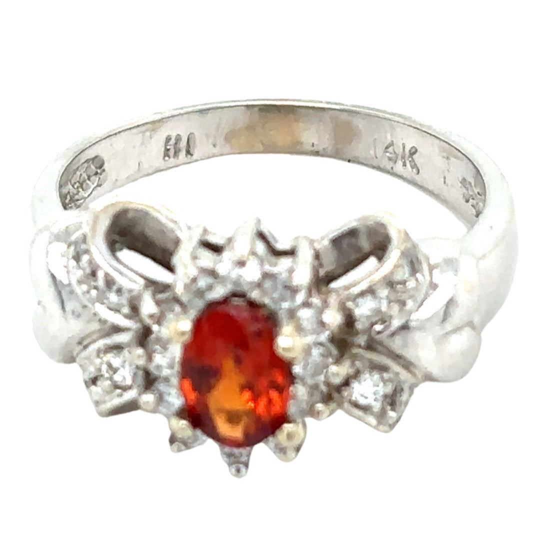 14k White Gold Spessarite Garnet & Diamond Ring 4.3g Size 6.5