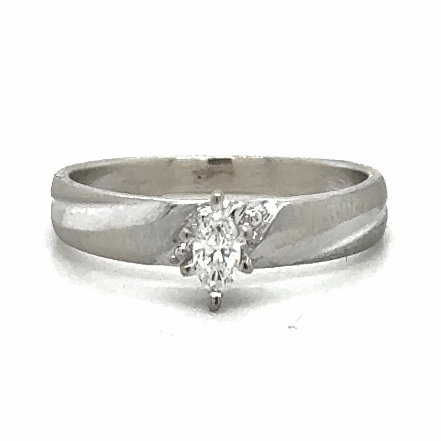 1/5ct Diamond Marquise Solitaire 10k White Gold Engagement Ring 2.6g Size 7.75