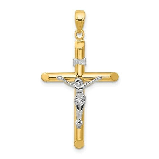 14k Two tone Hollow Crucifix Pendant