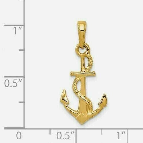 14k Solid Polished 3-D Anchor Pendant Charm
