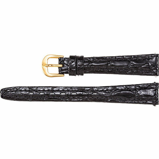 Ladies 14mm Regular Black Leather Crocodile Grain Semi-Padded Watch Strap Band