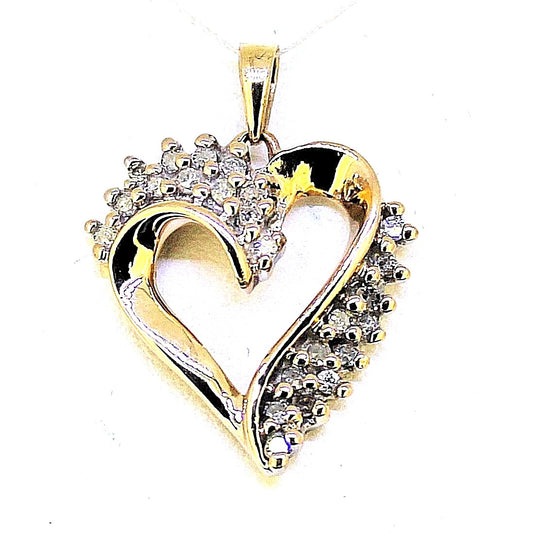 1/4ct Diamond Heart Pendant In 10k Yellow Gold Solid 2.0g