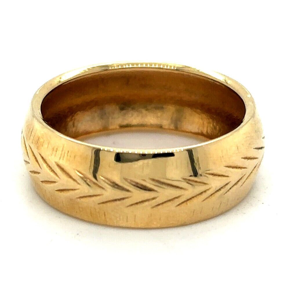 7.2mm Etched Wedding Band Ring 14K Yellow Gold 4.9g Size 7