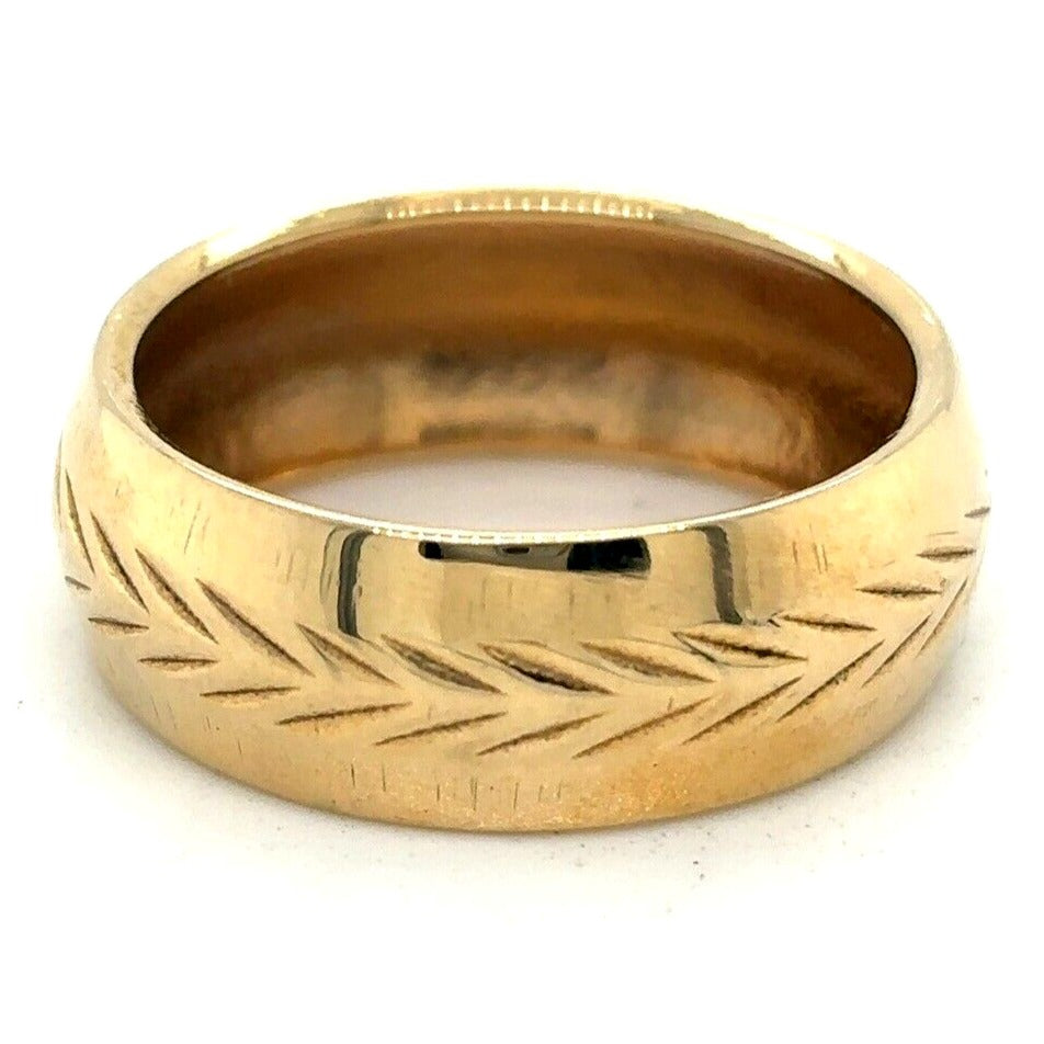 7.2mm Etched Wedding Band Ring 14K Yellow Gold 4.9g Size 7