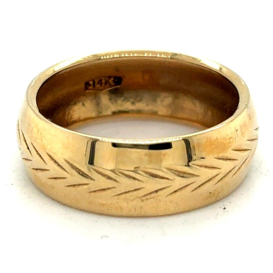 7.2mm Etched Wedding Band Ring 14K Yellow Gold 4.9g Size 7