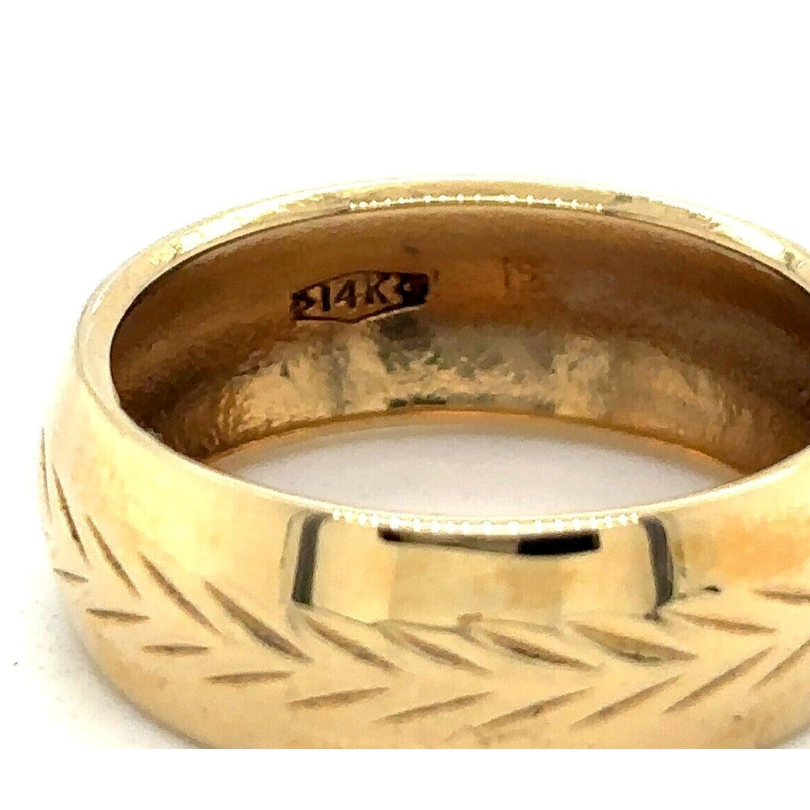 7.2mm Etched Wedding Band Ring 14K Yellow Gold 4.9g Size 7