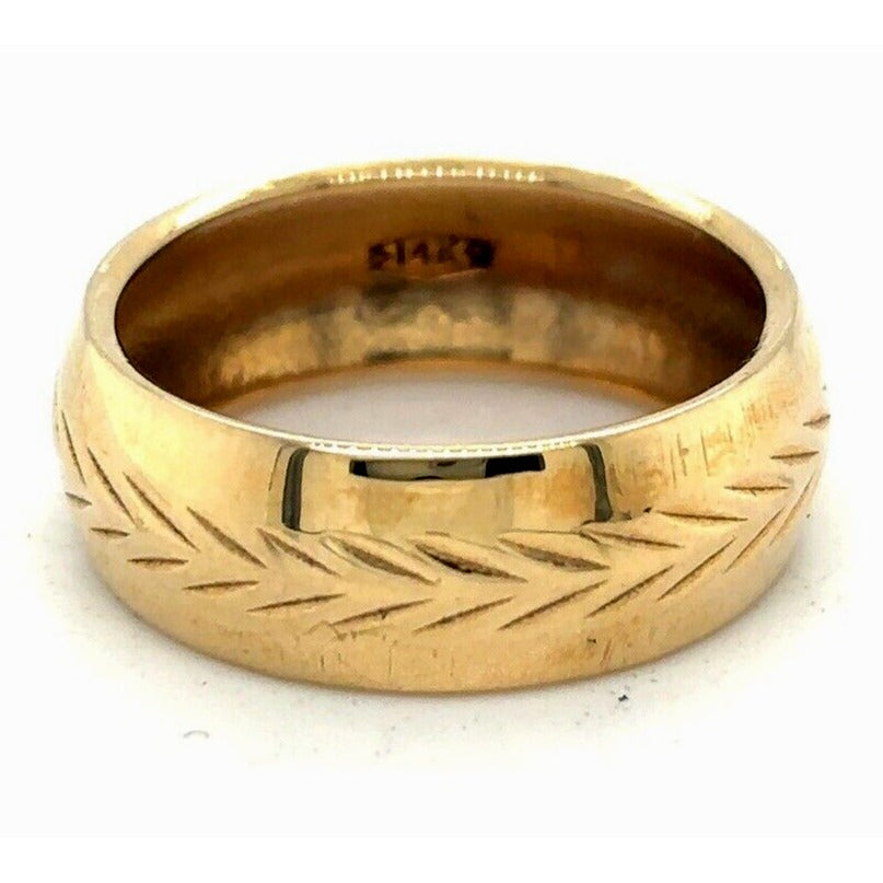 7.2mm Etched Wedding Band Ring 14K Yellow Gold 4.9g Size 7