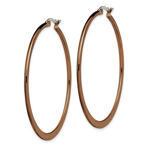 Stainless Steel Polished Brown IP-plated 52mm Diameter Hoop Earrings