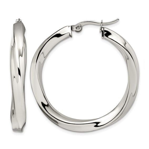 Chisel Stainless Steel Polished Hollow Twisted Hoop Earrings 37mm