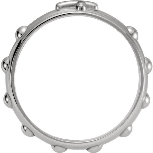 5mm Sterling Silver Rosary Ring .925 Cross Pattern & Beads Size 10