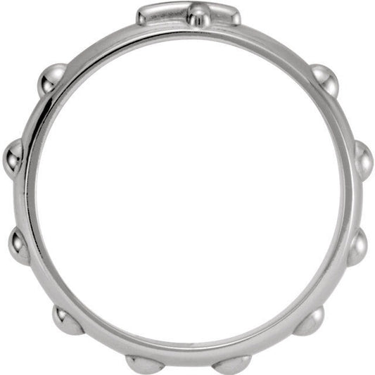 5mm Sterling Silver Rosary Ring .925 Cross Pattern & Beads Size 10