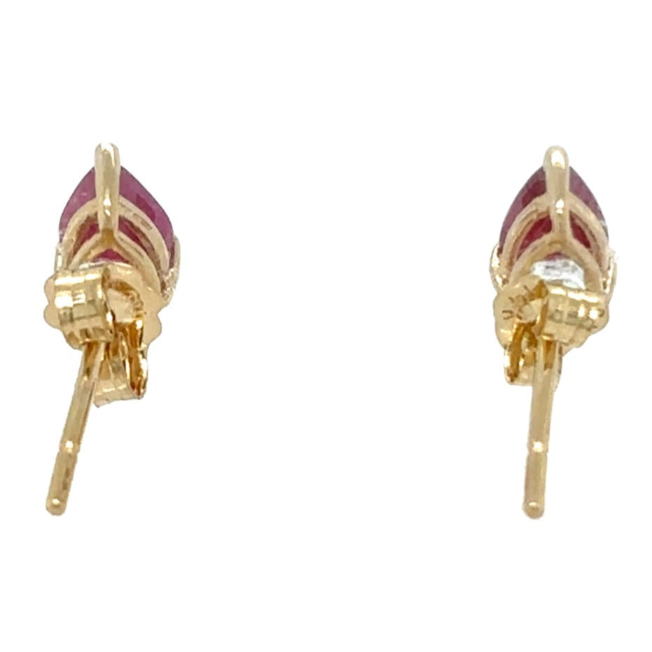 14k Yellow Gold Solitaire Teardrop Ruby Earrings 0.8g