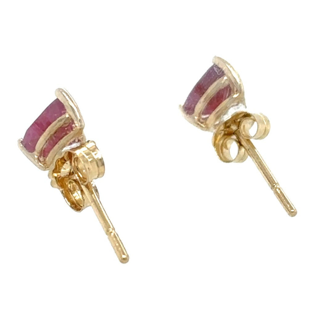 14k Yellow Gold Solitaire Teardrop Ruby Earrings 0.8g