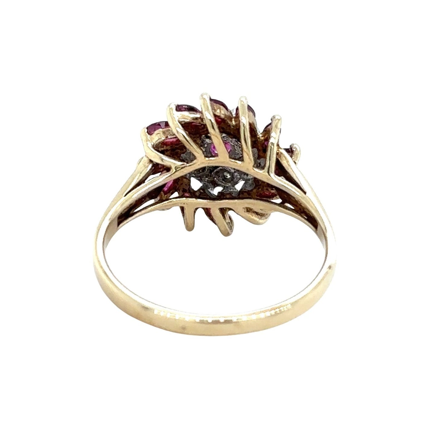 Ruby & Diamond Ring 10K Yellow Gold 2.7g Marquise & Round Design Size 6