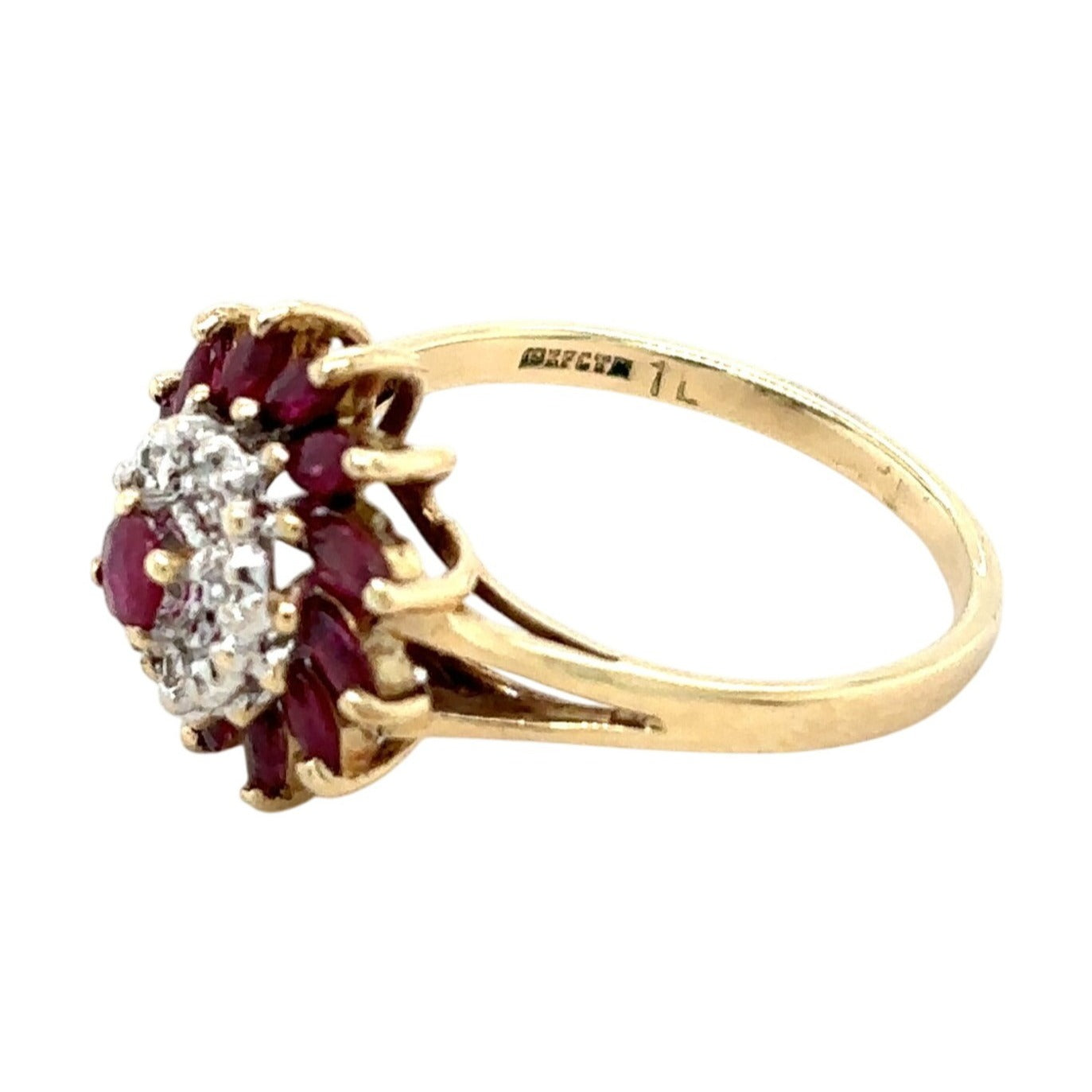 Ruby & Diamond Ring 10K Yellow Gold 2.7g Marquise & Round Design Size 6