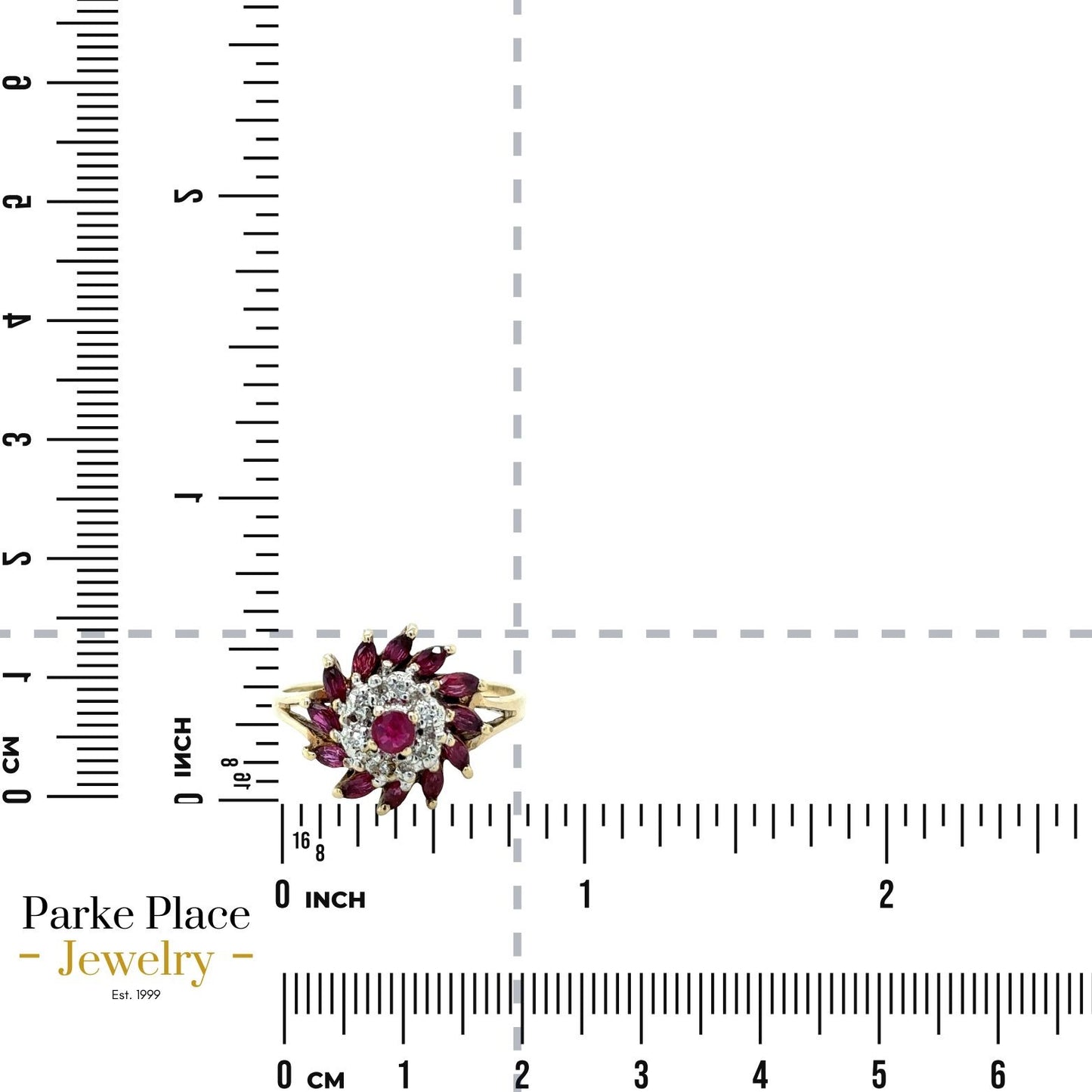 Ruby & Diamond Ring 10K Yellow Gold 2.7g Marquise & Round Design Size 6