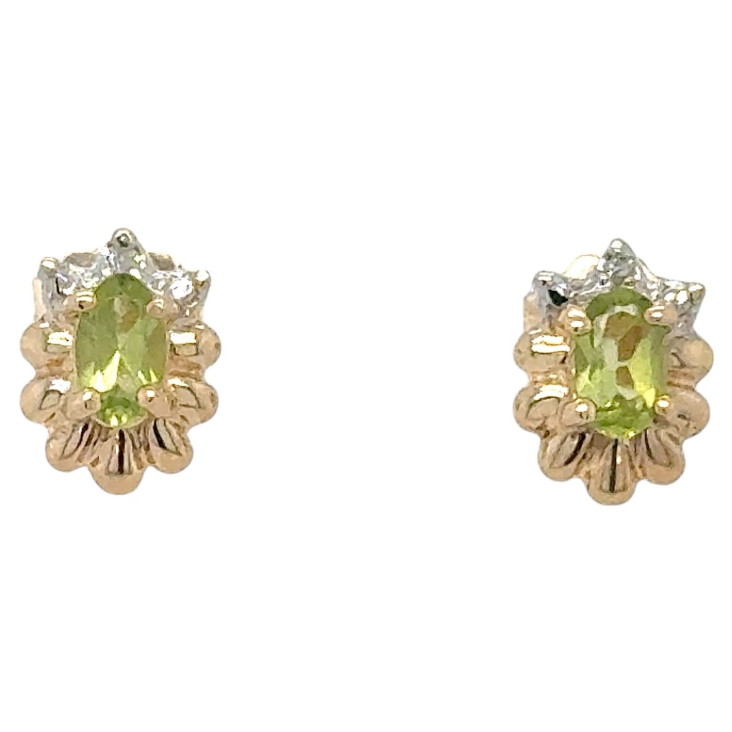 Peridot & Diamond 10k Two-Tone Gold Earrings 1.2g
