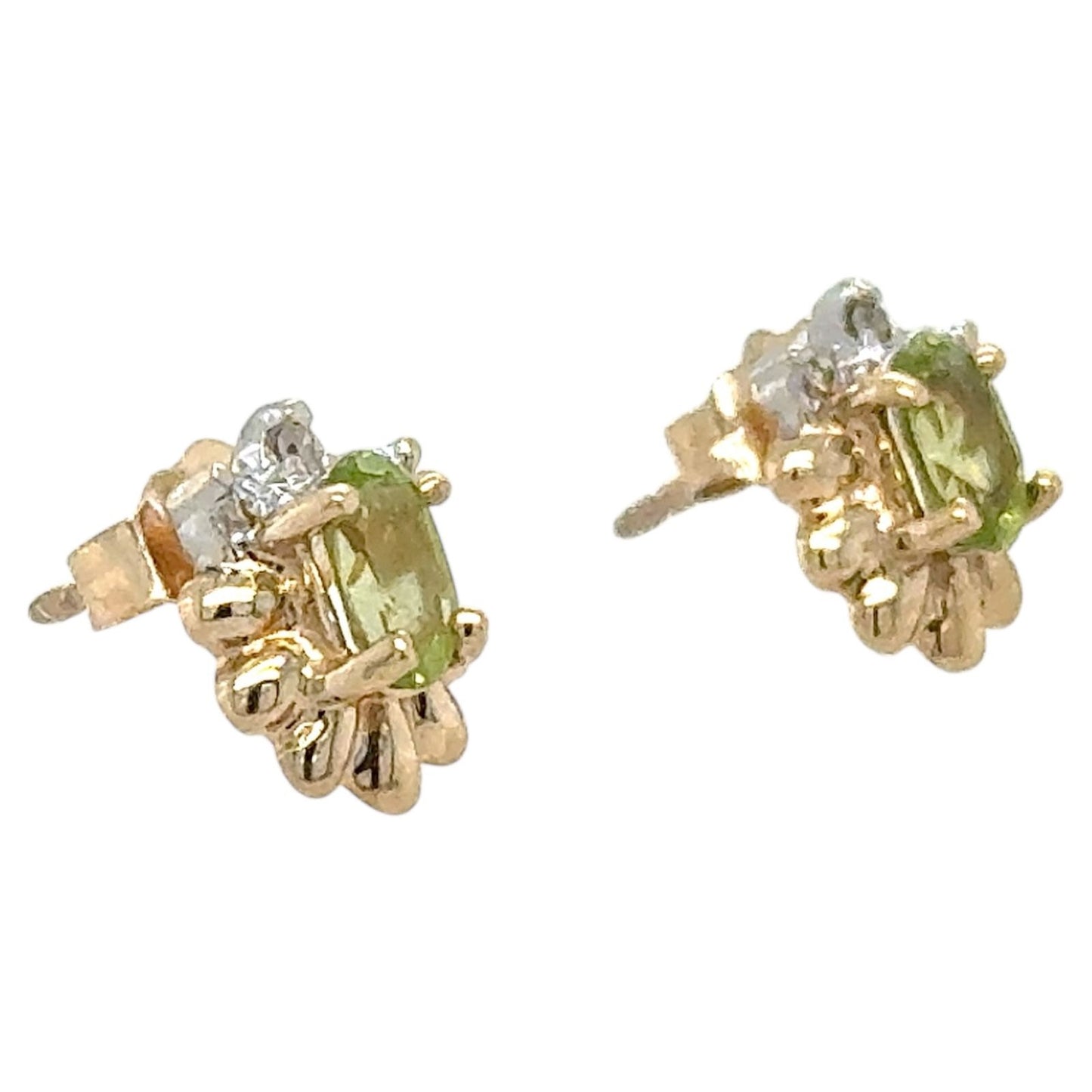 Peridot & Diamond 10k Two-Tone Gold Earrings 1.2g