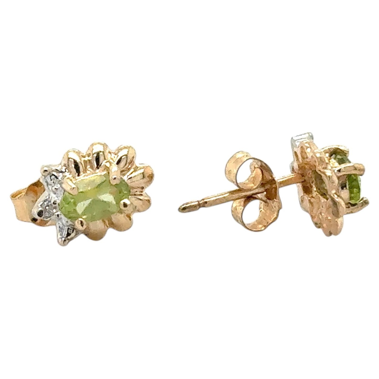 Peridot & Diamond 10k Two-Tone Gold Earrings 1.2g
