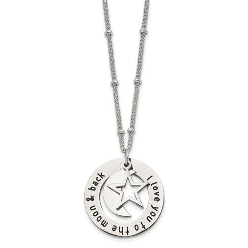 Chisel Stainless Steel I Love You To The Moon & Back Pendant Necklace With Beaded 20" Chain