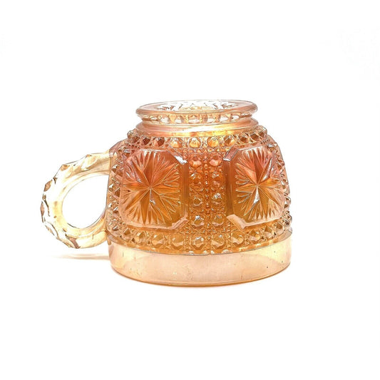 Vintage Carnival Glass Cup Iridescent Marigold Star Pattern