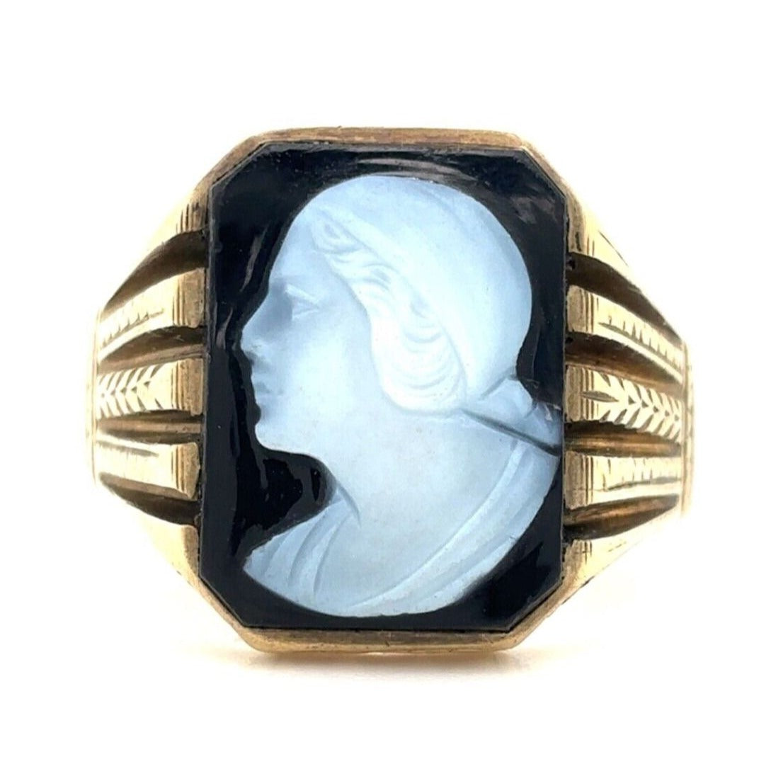 Black Cameo 10k Yellow Gold Size 10 Ring 7.6g
