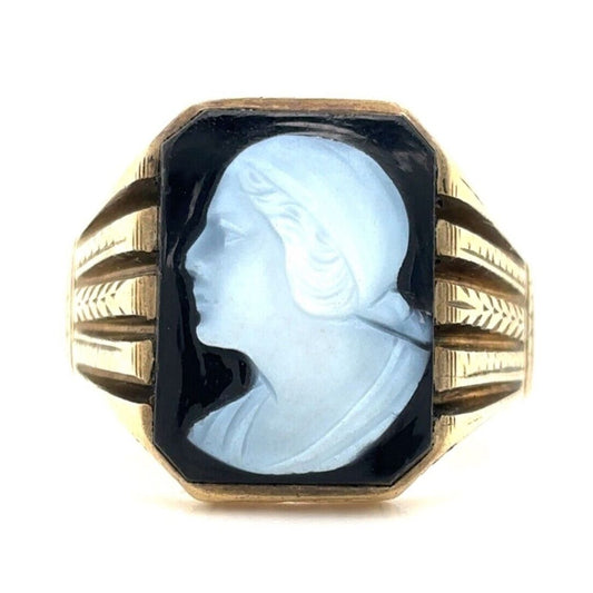 Black Cameo 10k Yellow Gold Size 10 Ring 7.6g