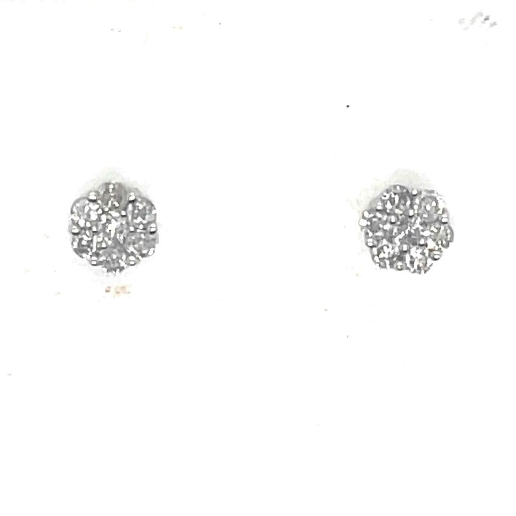 10k White Gold 1/4ct Round Flower Cluster Diamond Earrings