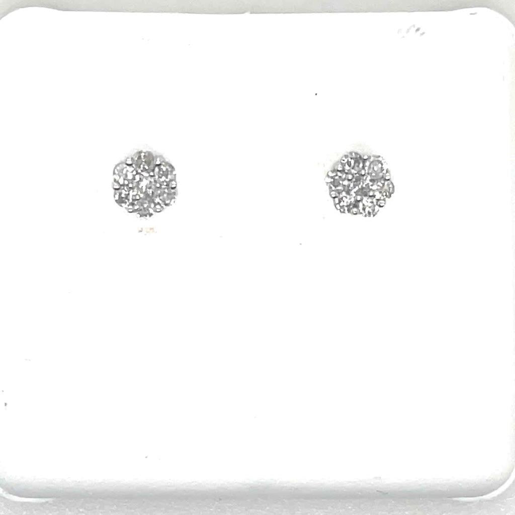 10k White Gold 1/4ct Round Flower Cluster Diamond Earrings