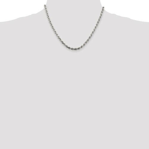 Sterling Silver 3.5mm Diamond-Cut Rope Chain Necklace 18" 925