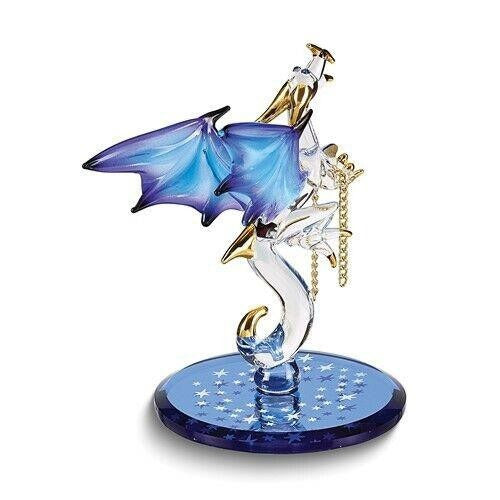 Glass Baron Dragon With Stars Crystal Figurine Handcrafted Glass Gold Accents
