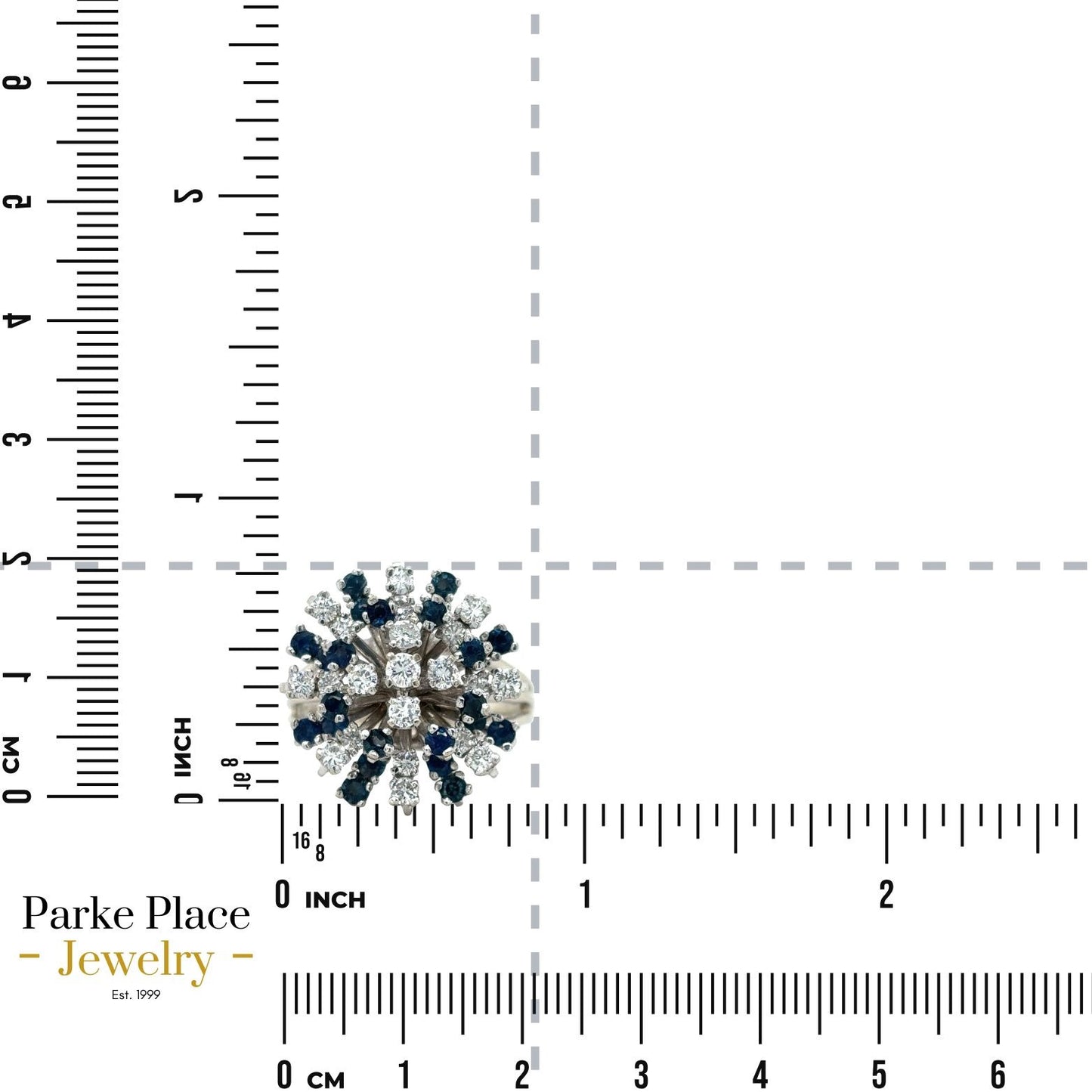 1.5ctw Sapphire & Diamond Cluster 14k White Gold Ring 7.5g Size 7.75