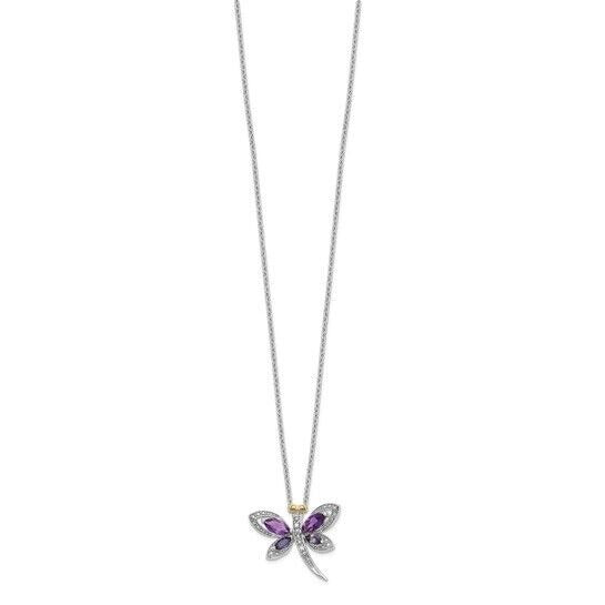 Sterling Silver Rhodium Birthstone Amethyst Iolite Diamond Dragonfly Necklace
