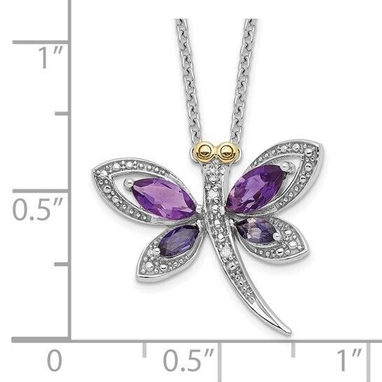 Sterling Silver Rhodium Birthstone Amethyst Iolite Diamond Dragonfly Necklace