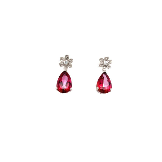 14k White Gold Pear Cut Imitation Pink Sapphire & Diamond Earrings 3.7