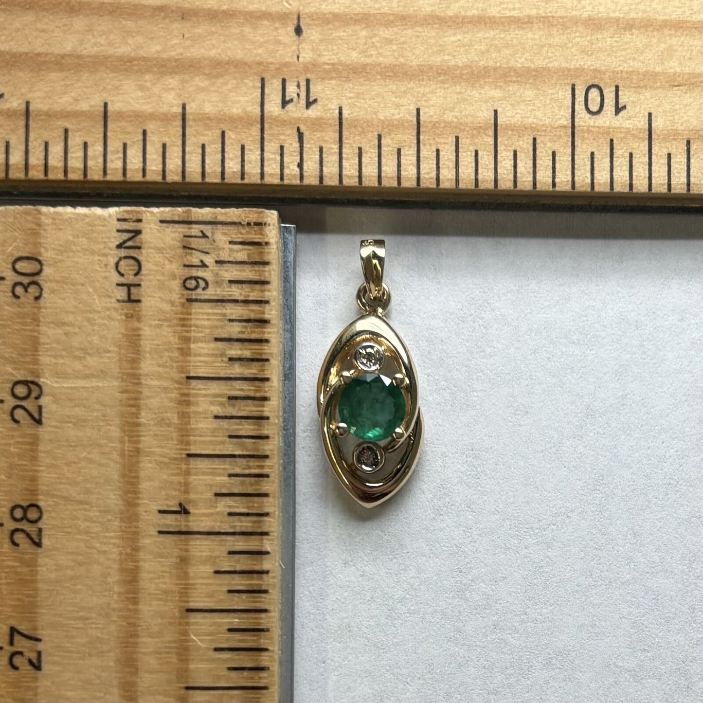 5.4mm Emerald 1.3mm Diamond Pendant 14k 1.8g