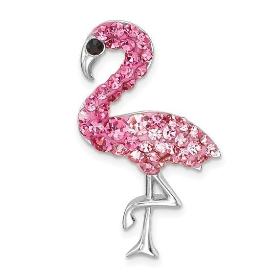 Sterling Silver Flamingo Charm Pendant Pink Crystals & Rhodium