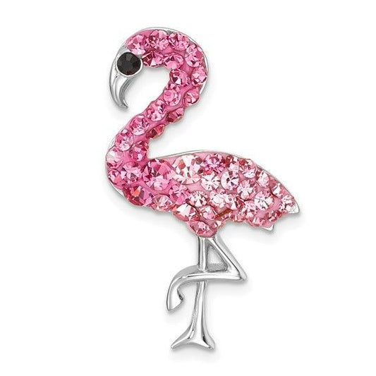 Sterling Silver Flamingo Charm Pendant Pink Crystals & Rhodium