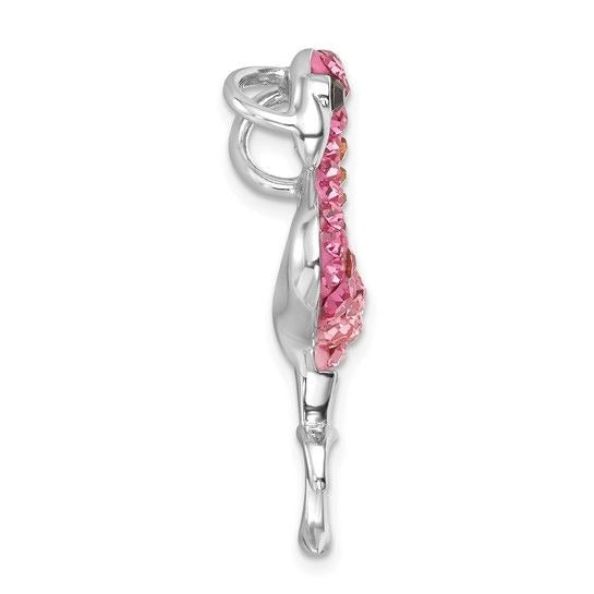 Sterling Silver Flamingo Charm Pendant Pink Crystals & Rhodium