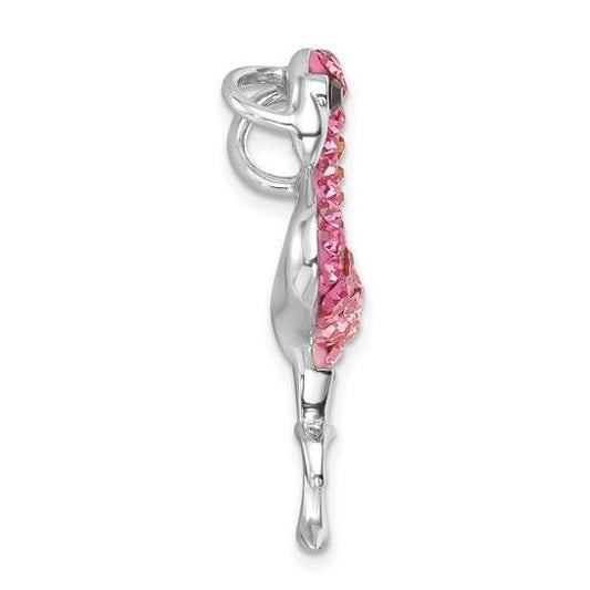 Sterling Silver Flamingo Charm Pendant Pink Crystals & Rhodium