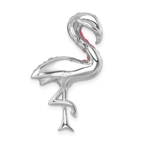 Sterling Silver Flamingo Charm Pendant Pink Crystals & Rhodium