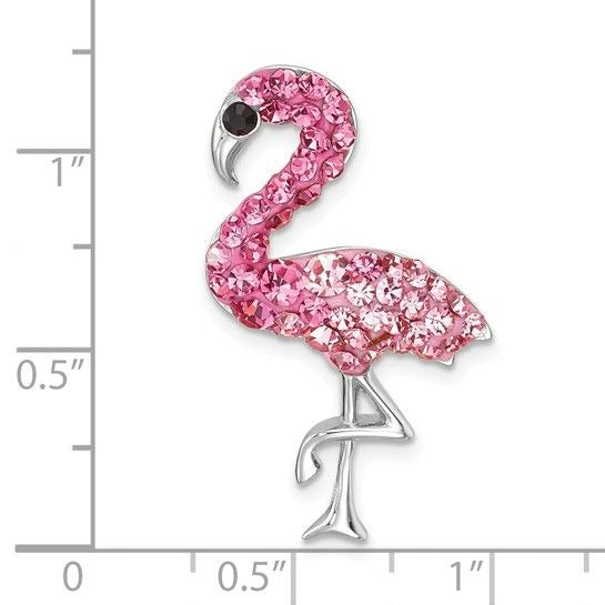 Sterling Silver Flamingo Charm Pendant Pink Crystals & Rhodium