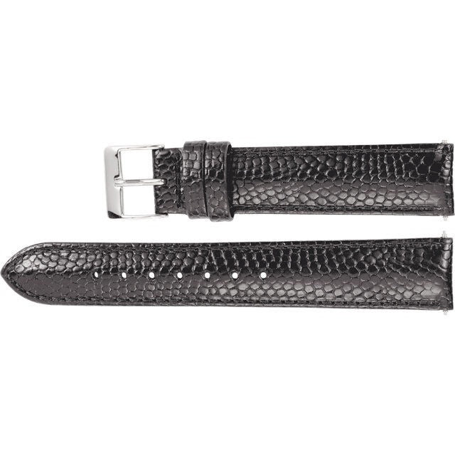 18 mm Regular Black Leather Lizard Grain Padded Watch Strap Band
