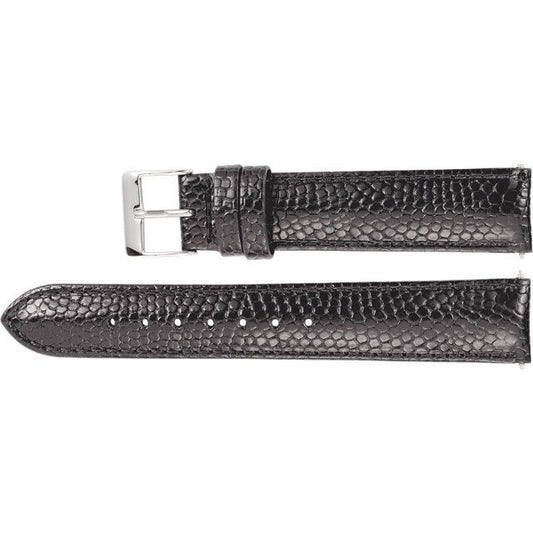 18 mm Regular Black Leather Lizard Grain Padded Watch Strap Band