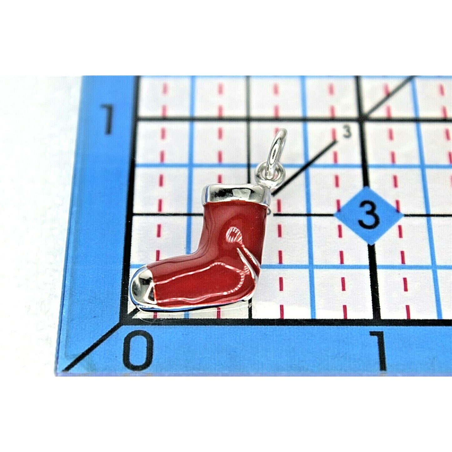 Enameled Christmas Stocking Charm Pendant .925 Sterling Silver
