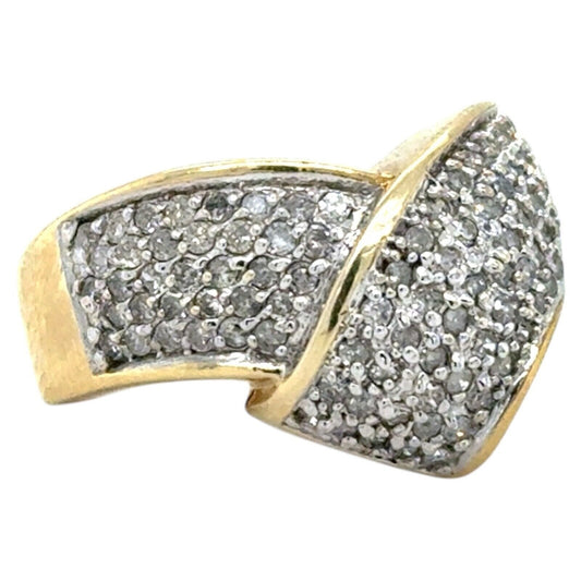 1ctw Diamond Cocktail Cluster Band 10k Yellow Gold Ring 5.9g Size 7.25