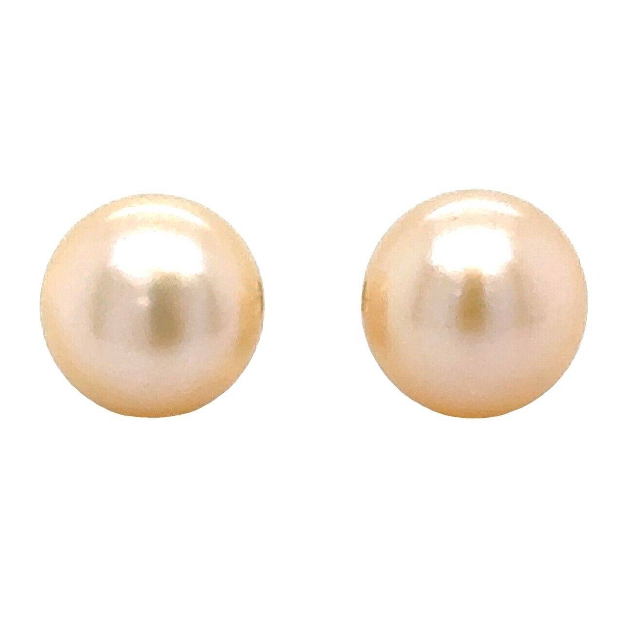 9mm Created Pearl Stud Earrings Real 14k Yellow Gold 2.0g
