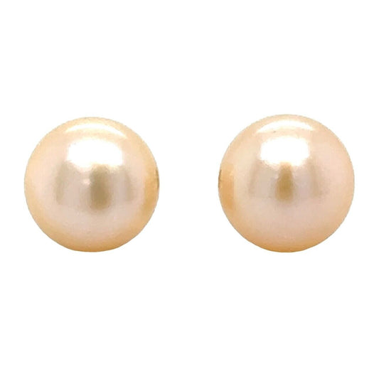 9mm Created Pearl Stud Earrings Real 14k Yellow Gold 2.0g