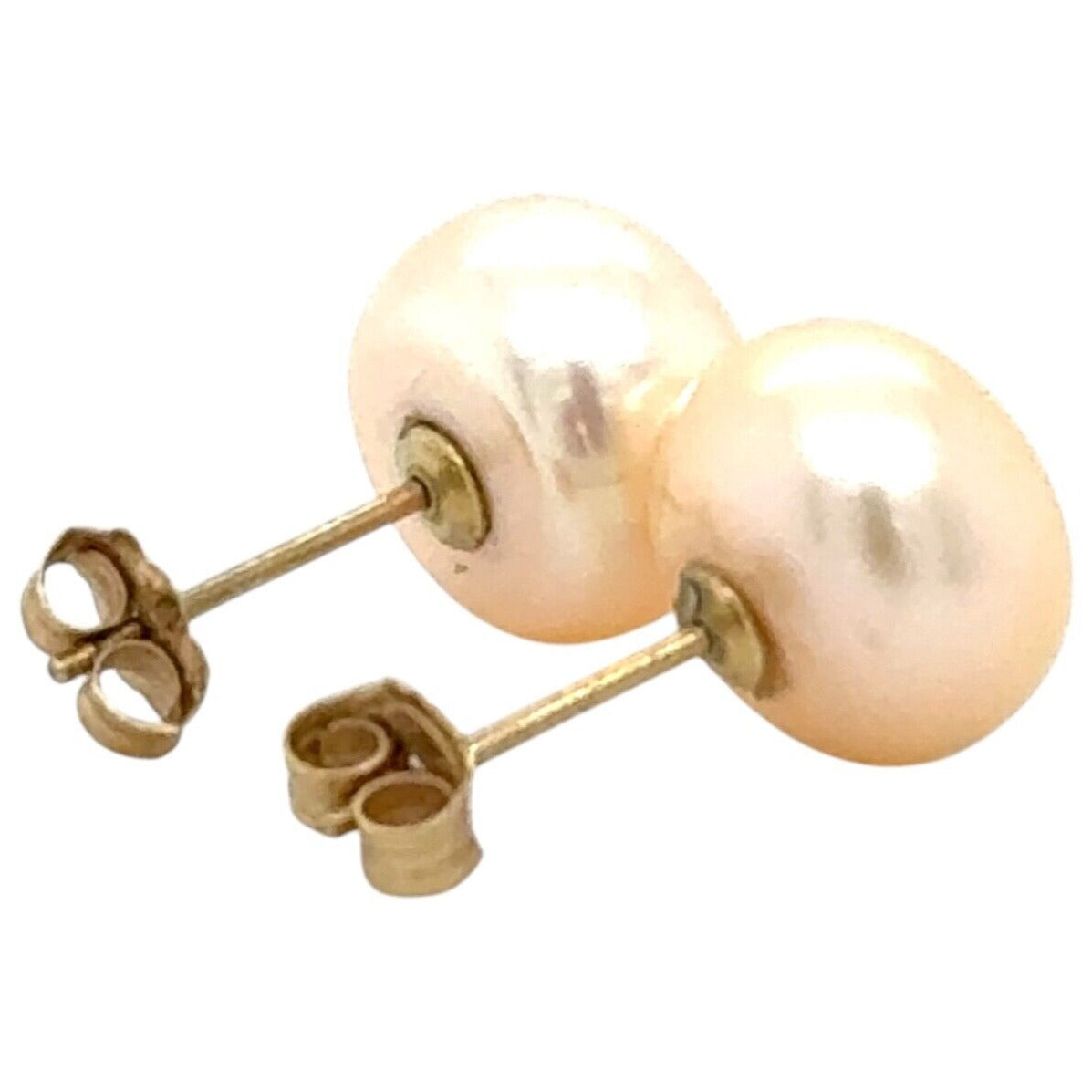 9mm Created Pearl Stud Earrings Real 14k Yellow Gold 2.0g