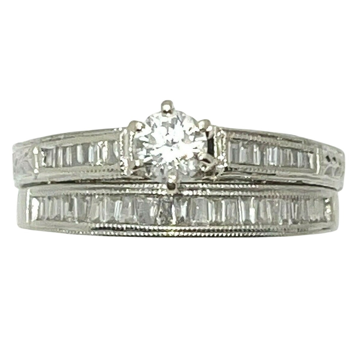 1 ctw Diamond Bridal Wedding Ring Set REAL SOLID 14k White Gold 5.5g Size 7